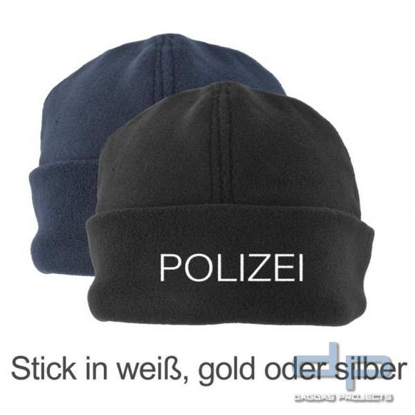 Fleece - Mütze, Einheitsgröße, Stick -POLIZEI- in verschiedenen Farben