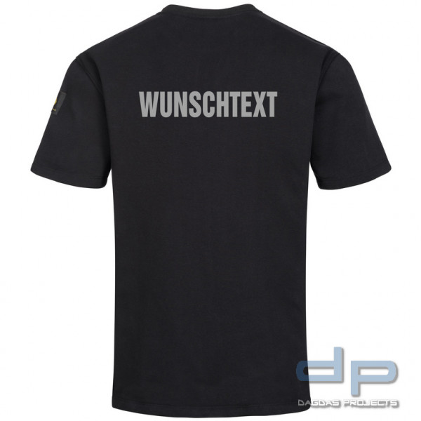 Brunnirok Schnittschutz-T-Shirt Coburg schwarz mit Wunschaufdruck in reflex silber