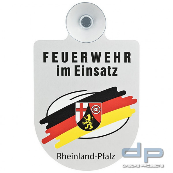 Alu Saugnapf Wappen Schild Feuerwehr im Einsatz mit Wappen Rheinland-Pfalz