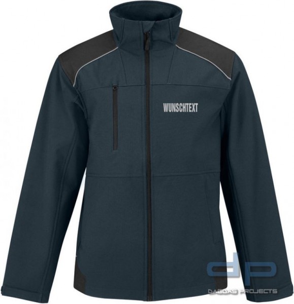 Behörden Softshell Jacke Pro mit reflektierend silbernem Wunschaufdruck