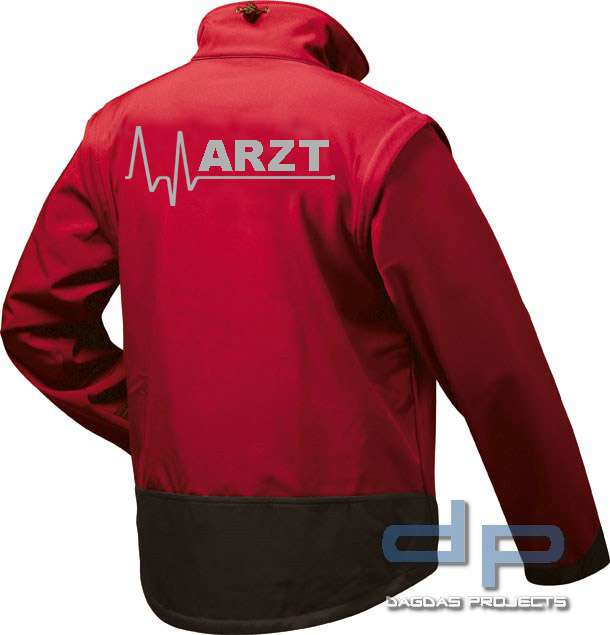 Behörden Softshell Jacke Rot/Schwarz mit abnehmbaren Ärmeln mit EKG-Linie  und Wunschtext