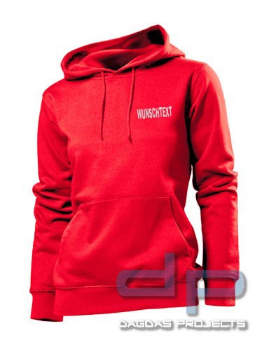 Woman Hooded Sweat mit Wunschtext Farbe: Rot Größe: S