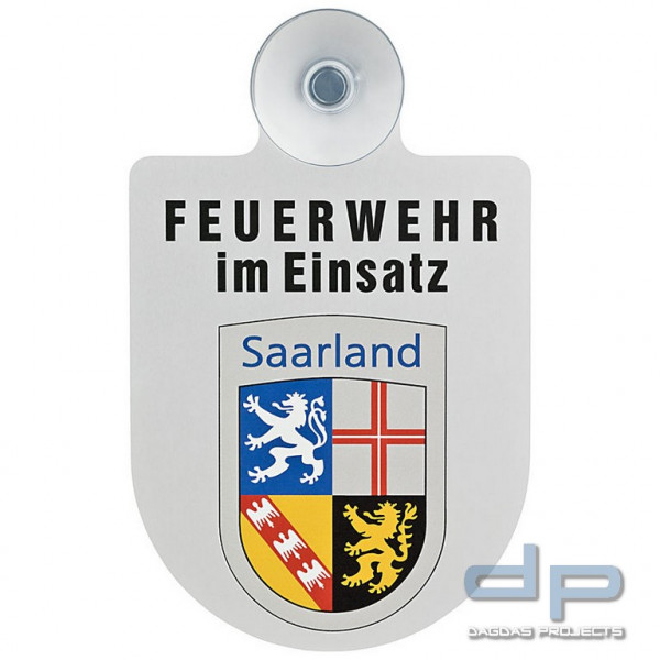 Alu Saugnapf Wappen Schild Feuerwehr im Einsatz mit Wappen Saarland
