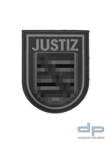 Klettabzeichen Behörde-Wappen JUSTIZ, Sachsen, Monochrom - Textil (92 x 75 mm)